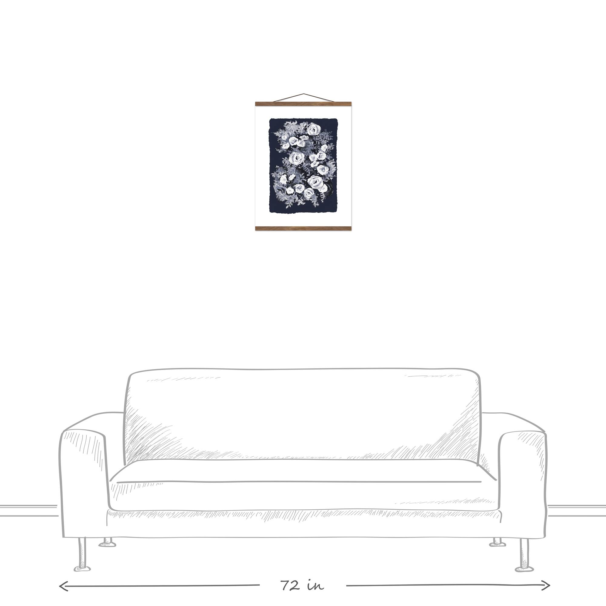 Navy Blue Florals 16" x 20" Teak Hanging Canvas